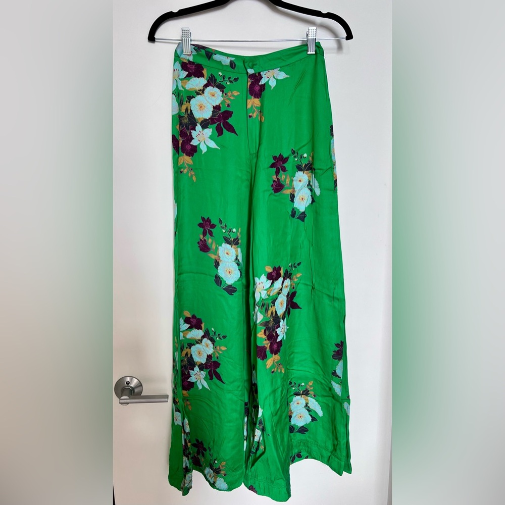 Free People Floral Green Sundae Stroll Wide-Leg Pants Size 0
